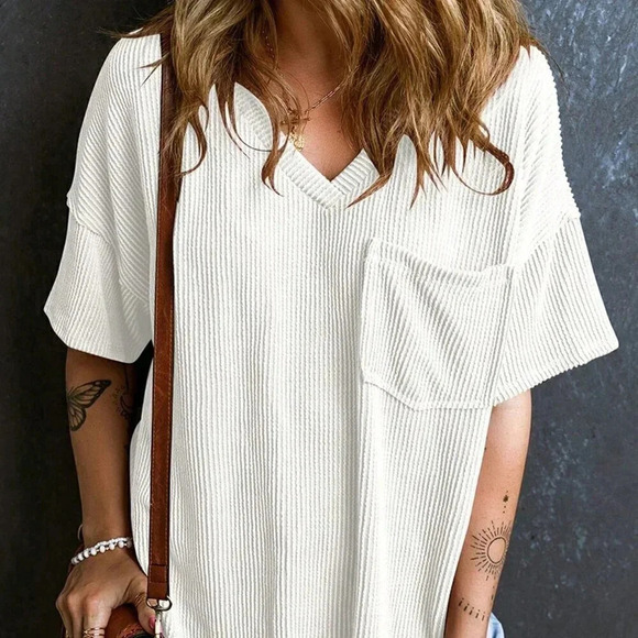 White Casual Women's Twisted Threaded Short-Sleeved T-Shirt - Picture 5 of 6
